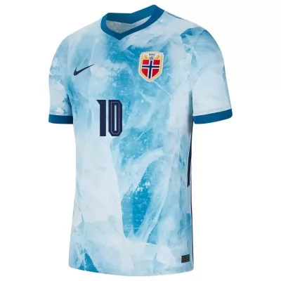Kinder Norwegische Fussballnationalmannschaft Martin Odegaard #10 Auswärtstrikot Hellblau 2021 Trikot