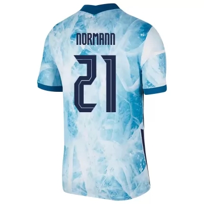 Herren Norwegische Fussballnationalmannschaft Mathias Normann #21 Auswärtstrikot Hellblau 2021 Trikot