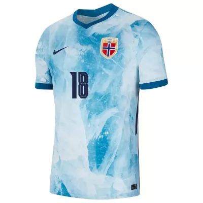 Kinder Norwegische Fussballnationalmannschaft Fredrik Midtsjo #18 Auswärtstrikot Hellblau 2021 Trikot