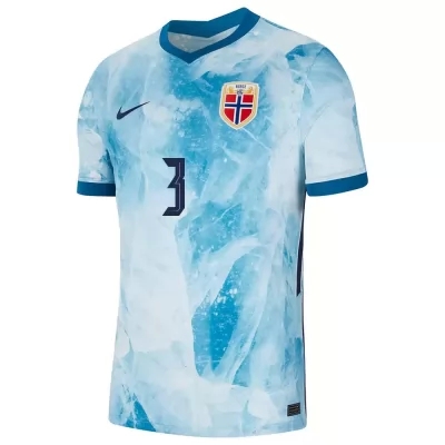 Herren Norwegische Fussballnationalmannschaft Kristoffer Ajer #3 Auswärtstrikot Hellblau 2021 Trikot