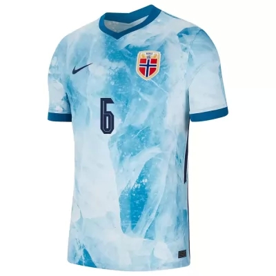 Herren Norwegische Fussballnationalmannschaft Fredrik Aursnes #6 Auswärtstrikot Hellblau 2021 Trikot