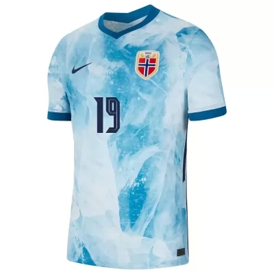 Kinder Norwegische Fussballnationalmannschaft Kristoffer Zachariassen #19 Auswärtstrikot Hellblau 2021 Trikot
