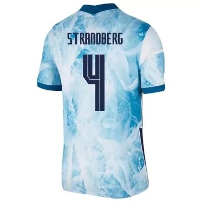 Damen Norwegische Fussballnationalmannschaft Stefan Strandberg #4 Auswärtstrikot Hellblau 2021 Trikot