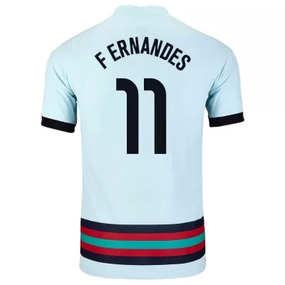 Kinder Portugiesische Fussballnationalmannschaft Bruno Fernandes #11 Auswärtstrikot Hellblau 2021 Trikot