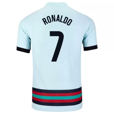Damen Portugiesische Fussballnationalmannschaft Cristiano Ronaldo #7 Auswärtstrikot Hellblau 2021 Trikot