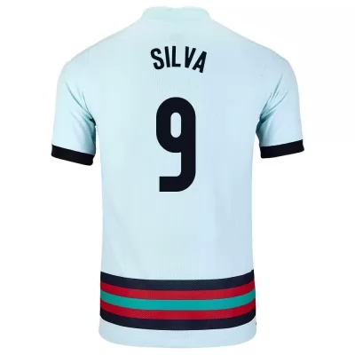 Kinder Portugiesische Fussballnationalmannschaft Andre Silva #9 Auswärtstrikot Hellblau 2021 Trikot