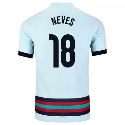 Damen Portugiesische Fussballnationalmannschaft Ruben Neves #18 Auswärtstrikot Hellblau 2021 Trikot