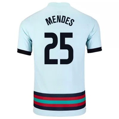 Herren Portugiesische Fussballnationalmannschaft Nuno Mendes #25 Auswärtstrikot Hellblau 2021 Trikot