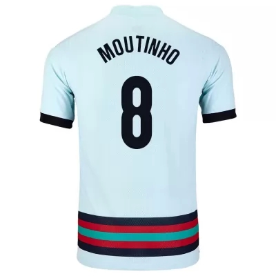 Kinder Portugiesische Fussballnationalmannschaft Joao Moutinho #8 Auswärtstrikot Hellblau 2021 Trikot