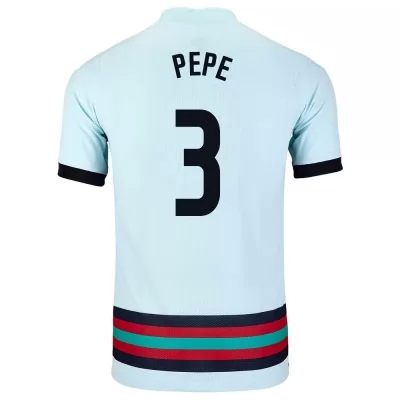 Kinder Portugiesische Fussballnationalmannschaft Pepe #3 Auswärtstrikot Hellblau 2021 Trikot