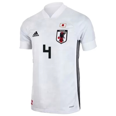 Herren Japanische Fussballnationalmannschaft Gen Shoji #4 Auswärtstrikot Weiß 2021 Trikot