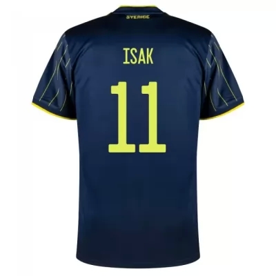 Kinder Schwedische Fussballnationalmannschaft Alexander Isak #11 Auswärtstrikot Dunkelblau 2021 Trikot