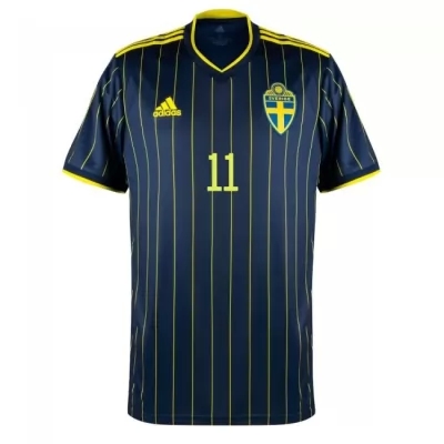 Herren Schwedische Fussballnationalmannschaft Alexander Isak #11 Auswärtstrikot Dunkelblau 2021 Trikot