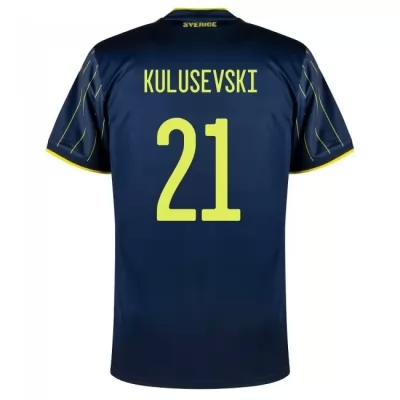 Herren Schwedische Fussballnationalmannschaft Dejan Kulusevski #21 Auswärtstrikot Dunkelblau 2021 Trikot