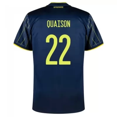 Kinder Schwedische Fussballnationalmannschaft Robin Quaison #22 Auswärtstrikot Dunkelblau 2021 Trikot