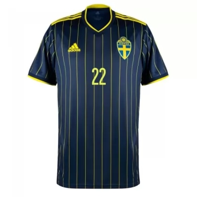 Kinder Schwedische Fussballnationalmannschaft Robin Quaison #22 Auswärtstrikot Dunkelblau 2021 Trikot