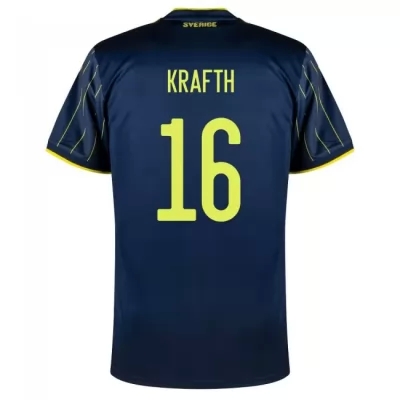 Kinder Schwedische Fussballnationalmannschaft Emil Krafth #16 Auswärtstrikot Dunkelblau 2021 Trikot