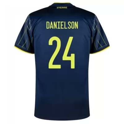 Kinder Schwedische Fussballnationalmannschaft Marcus Danielson #24 Auswärtstrikot Dunkelblau 2021 Trikot