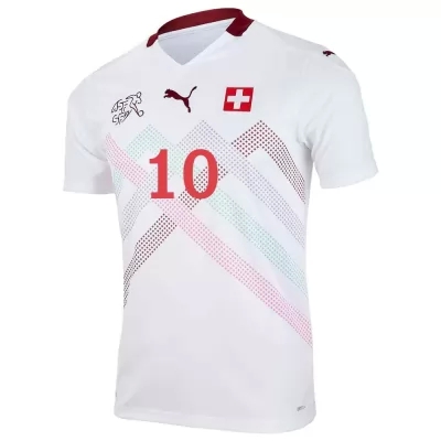 Damen Schweizer Fussballnationalmannschaft Granit Xhaka #10 Auswärtstrikot Weiß 2021 Trikot