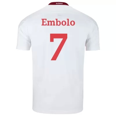 Kinder Schweizer Fussballnationalmannschaft Breel Embolo #7 Auswärtstrikot Weiß 2021 Trikot