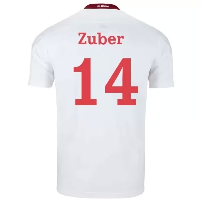 Herren Schweizer Fussballnationalmannschaft Steven Zuber #14 Auswärtstrikot Weiß 2021 Trikot