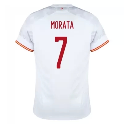 Damen Spanische Fussballnationalmannschaft Alvaro Morata #7 Auswärtstrikot Rot 2021 Trikot