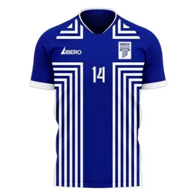 Herren Griechische Fussballnationalmannschaft Dimitrios Pelkas #14 Auswärtstrikot Weiß 2021 Trikot