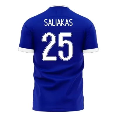 Kinder Griechische Fussballnationalmannschaft Manolis Saliakas #25 Auswärtstrikot Weiß 2021 Trikot