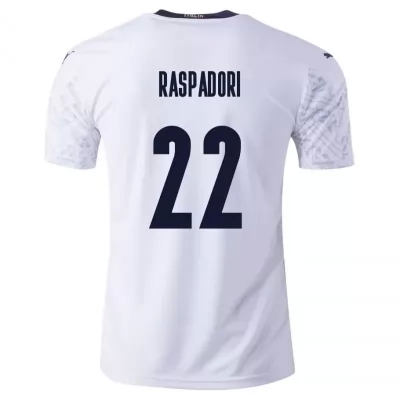 Kinder Italienische Fussballnationalmannschaft Giacomo Raspadori #22 Auswärtstrikot Blau 2021 Trikot