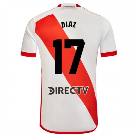 Kandiny Kinder Paulo Díaz #17 Weiß Rot Heimtrikot Trikot 2023/24 T-Shirt
