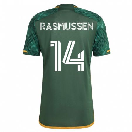 Kandiny Kinder Justin Rasmussen #14 Grün Heimtrikot Trikot 2023/24 T-Shirt