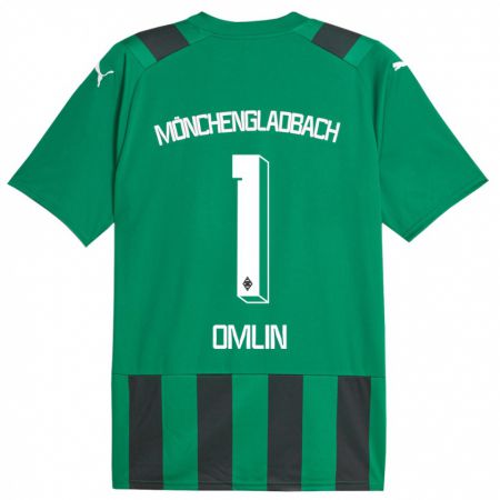 Kandiny Kinder Jonas Omlin #1 Schwarz Grün Auswärtstrikot Trikot 2023/24 T-Shirt