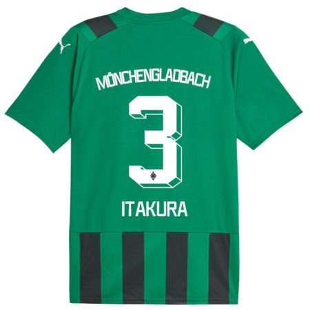 Kandiny Kinder Ko Itakura #3 Schwarz Grün Auswärtstrikot Trikot 2023/24 T-Shirt