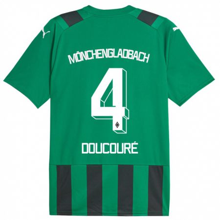 Kandiny Kinder Mamadou Doucouré #4 Schwarz Grün Auswärtstrikot Trikot 2023/24 T-Shirt