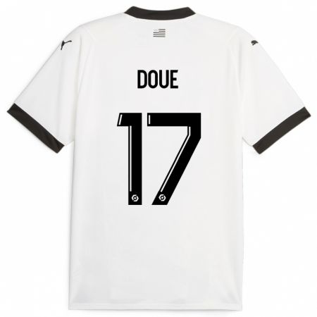 Kandiny Kinder Guéla Doué #17 Weiß Auswärtstrikot Trikot 2023/24 T-Shirt
