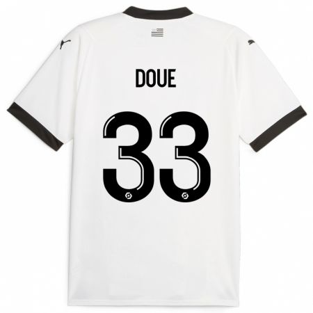 Kandiny Kinder Désiré Doué #33 Weiß Auswärtstrikot Trikot 2023/24 T-Shirt