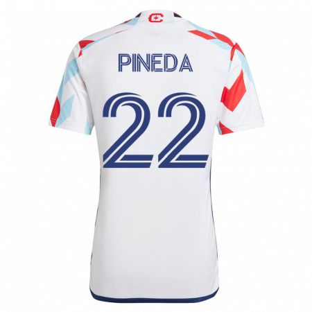 Kandiny Kinder Mauricio Pineda #22 Weiß Blau Auswärtstrikot Trikot 2023/24 T-Shirt