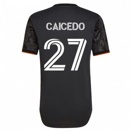 Kandiny Kinder Luis Caicedo #27 Schwarz Auswärtstrikot Trikot 2023/24 T-Shirt