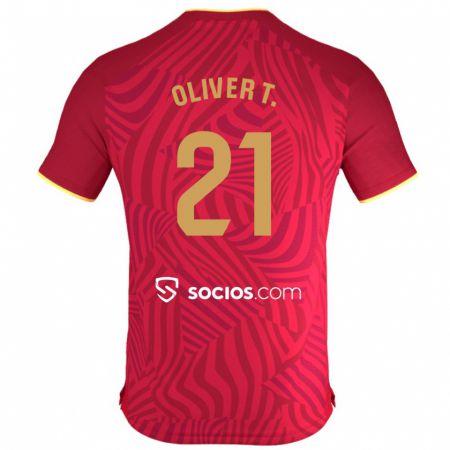 Kandiny Kinder Óliver Torres #21 Rot Auswärtstrikot Trikot 2023/24 T-Shirt