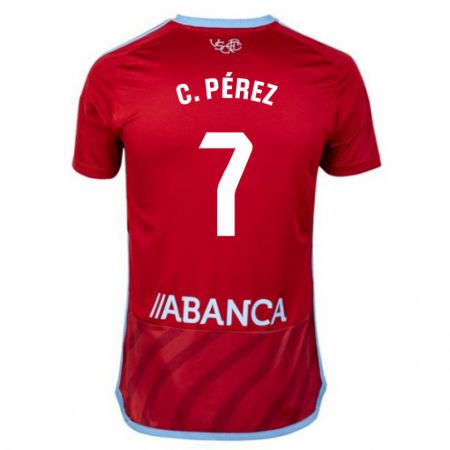 Kandiny Kinder Carles Pérez #7 Rot Auswärtstrikot Trikot 2023/24 T-Shirt