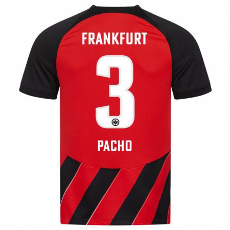 Kandiny Herren Willian Pacho #3 Rot Schwarz Heimtrikot Trikot 2023/24 T-Shirt
