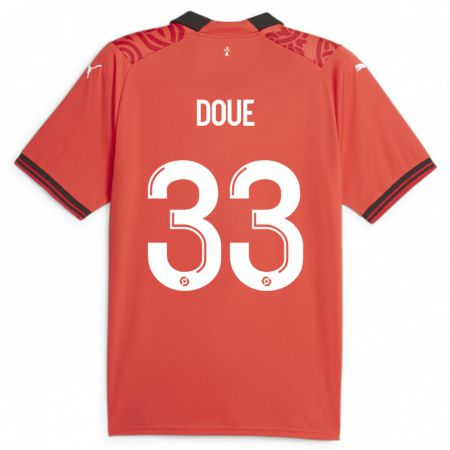 Kandiny Herren Désiré Doué #33 Rot Heimtrikot Trikot 2023/24 T-Shirt