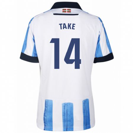 Kandiny Herren Takefusa Kubo #14 Blau Weiss Heimtrikot Trikot 2023/24 T-Shirt