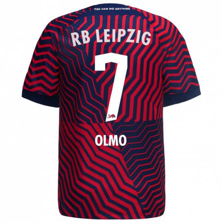 Kandiny Herren Dani Olmo #7 Blau Rot Auswärtstrikot Trikot 2023/24 T-Shirt