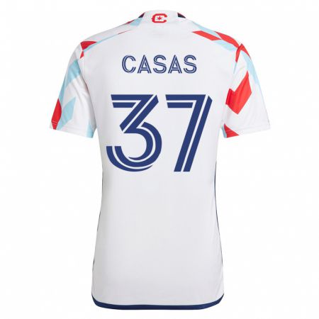 Kandiny Herren Javier Casas #37 Weiß Blau Auswärtstrikot Trikot 2023/24 T-Shirt