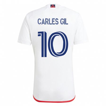 Kandiny Herren Carles Gil #10 Weiß Rot Auswärtstrikot Trikot 2023/24 T-Shirt