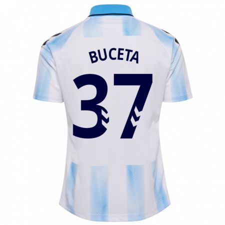 Kandiny Kinder Ana Buceta #37 Weiß Blau Heimtrikot Trikot 2023/24 T-Shirt