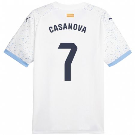 Kandiny Kinder Àstrid Casanova #7 Weiß Auswärtstrikot Trikot 2023/24 T-Shirt
