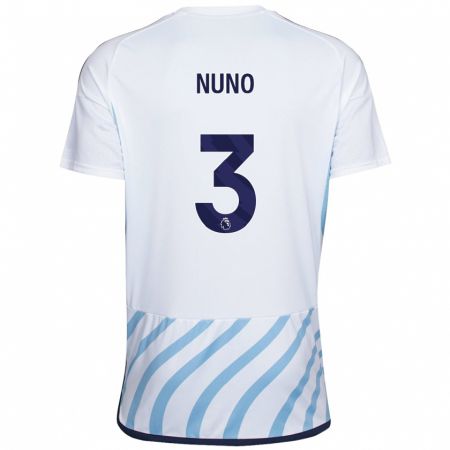 Kandiny Kinder Nuno Tavares #3 Weiß Blau Auswärtstrikot Trikot 2023/24 T-Shirt