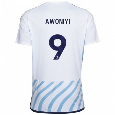 Kandiny Kinder Taiwo Awoniyi #9 Weiß Blau Auswärtstrikot Trikot 2023/24 T-Shirt
